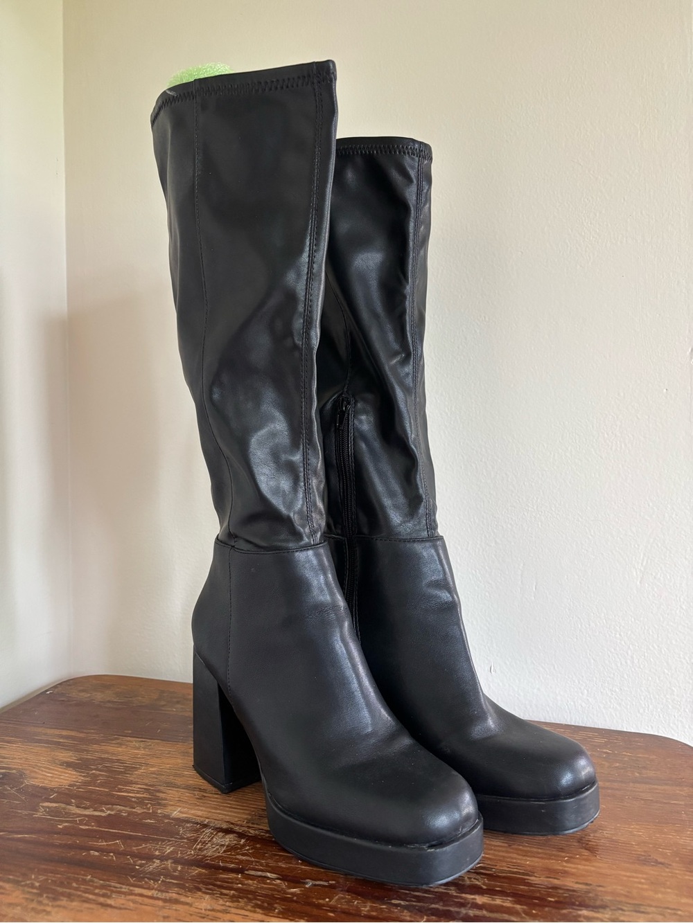Steve Madden Black Knee-High Platform Heeled Boots
